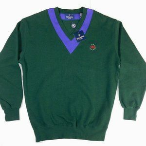 Vintage Unworn 1991 REGATTA SPORT Green Cotton V Neck SKI Sweater Shirt NWT M